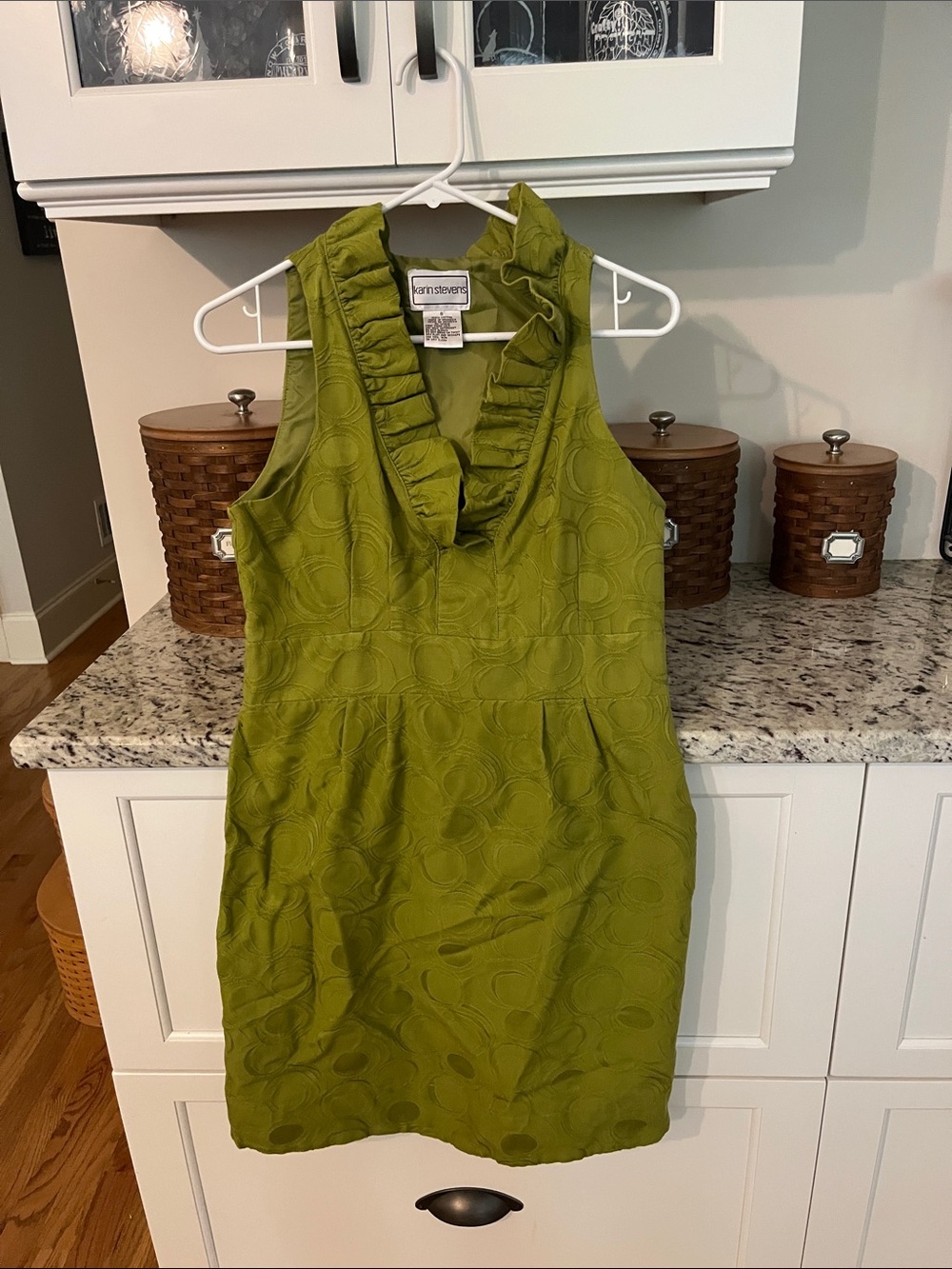 karin stevens Olive Green Ruffle V-Neck Mini Dress